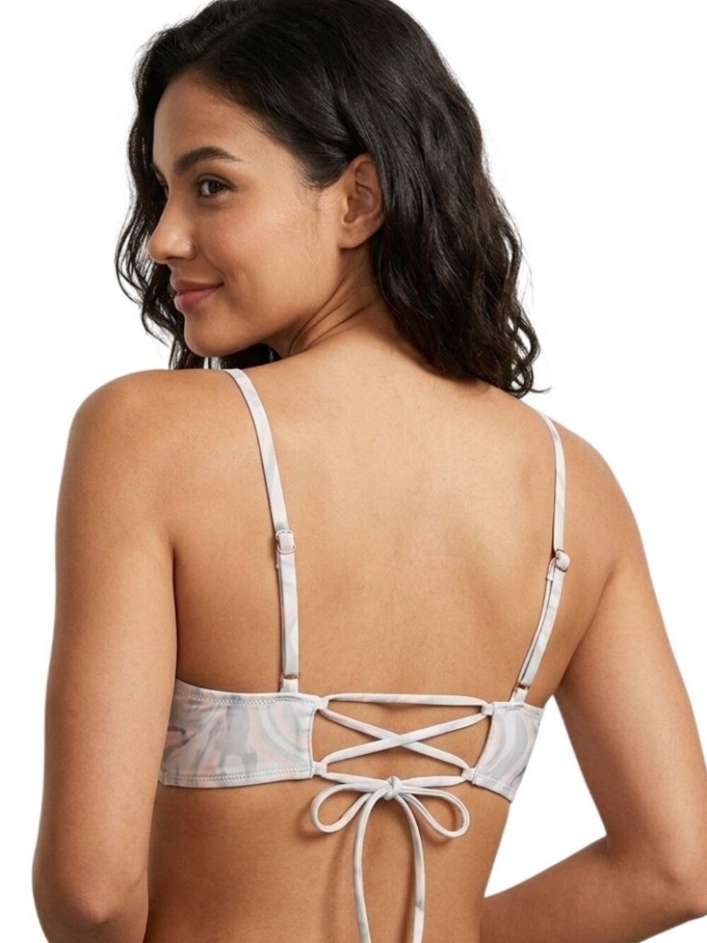 NWT Pastel Swirl Top Swimsuit Adjustable Wireless Padded L Crisscross Back - Picture 2 of 9